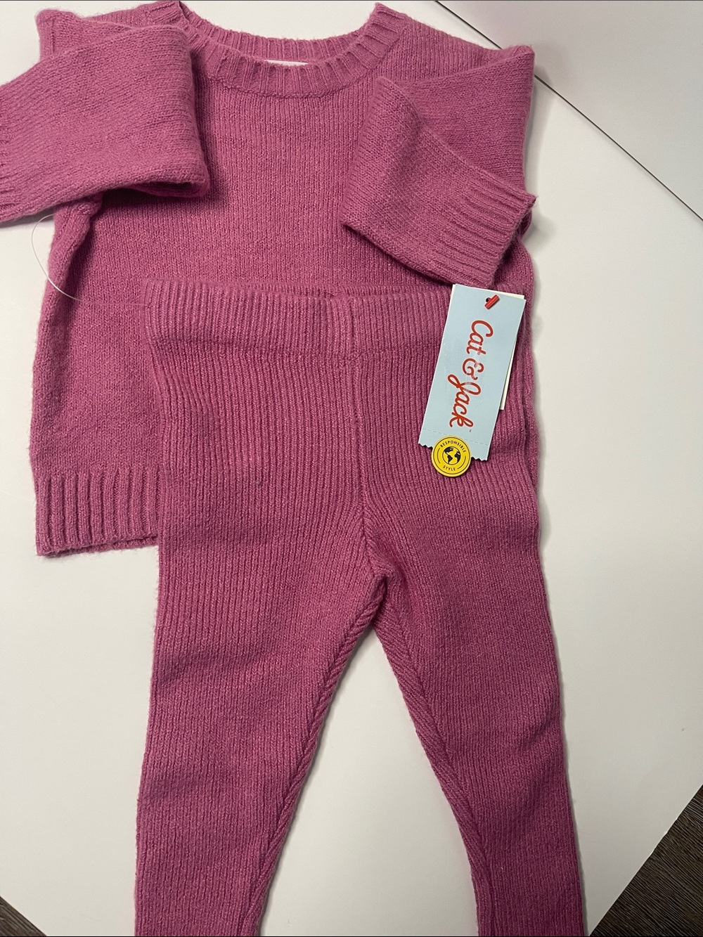 Cat & Jack Mauve-Pink Knit Leggings Set